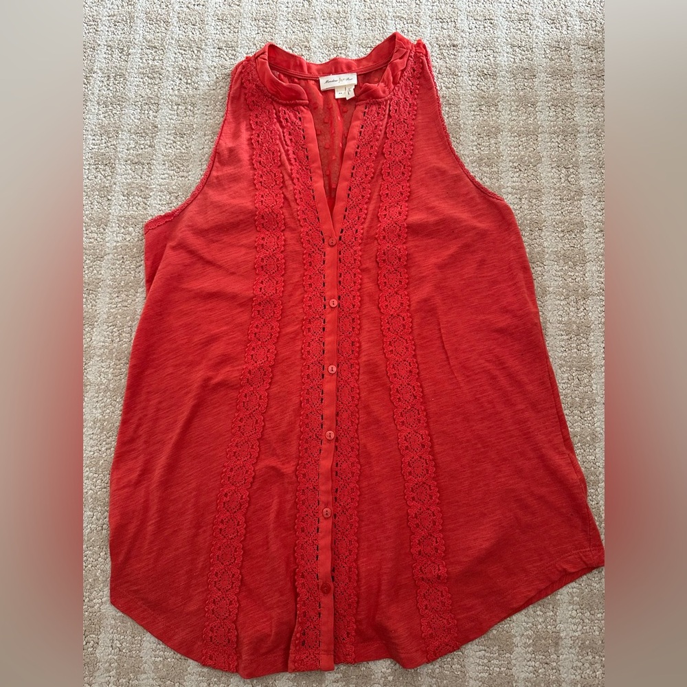Meadow Rue Vibrant Red Lace Detail Blouse